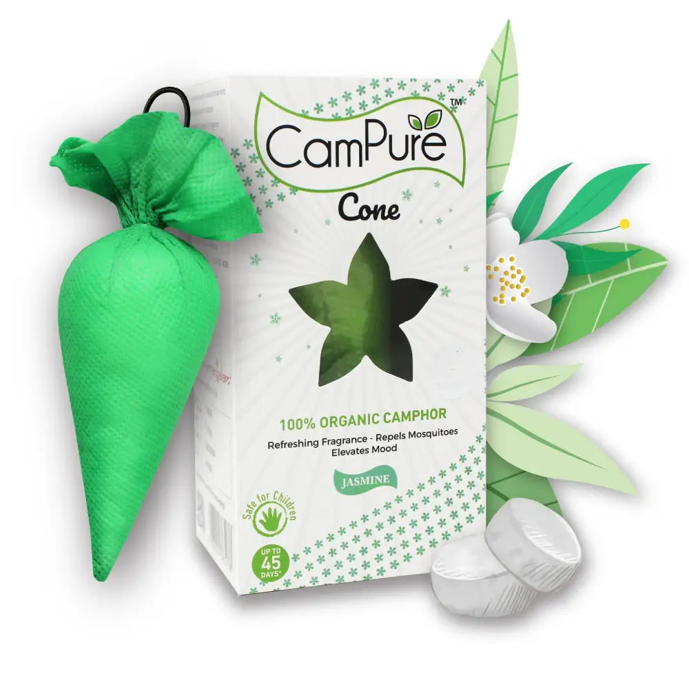 Mangalam CamPure Camphor Cone (Jasmine) Pack Of 2 - Room Car and Air Freshener & Mosquito Repellent - Home Care
