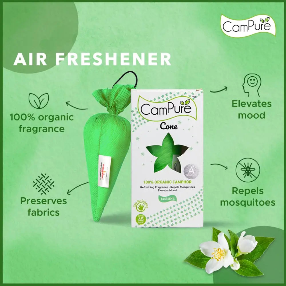 Mangalam CamPure Camphor Cone (Jasmine) Pack Of 2 - Room Car and Air Freshener & Mosquito Repellent - Home Care