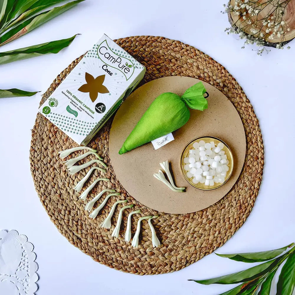 Mangalam CamPure Camphor Cone (Jasmine) Pack Of 2 - Room Car and Air Freshener & Mosquito Repellent - Home Care