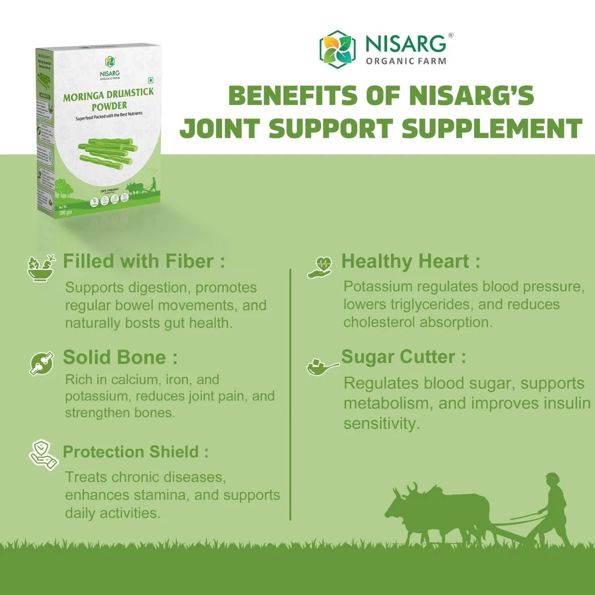 Organic Moringa Drumstick Powder | 100% Naturalc 100g | Nisarg Organic Farm