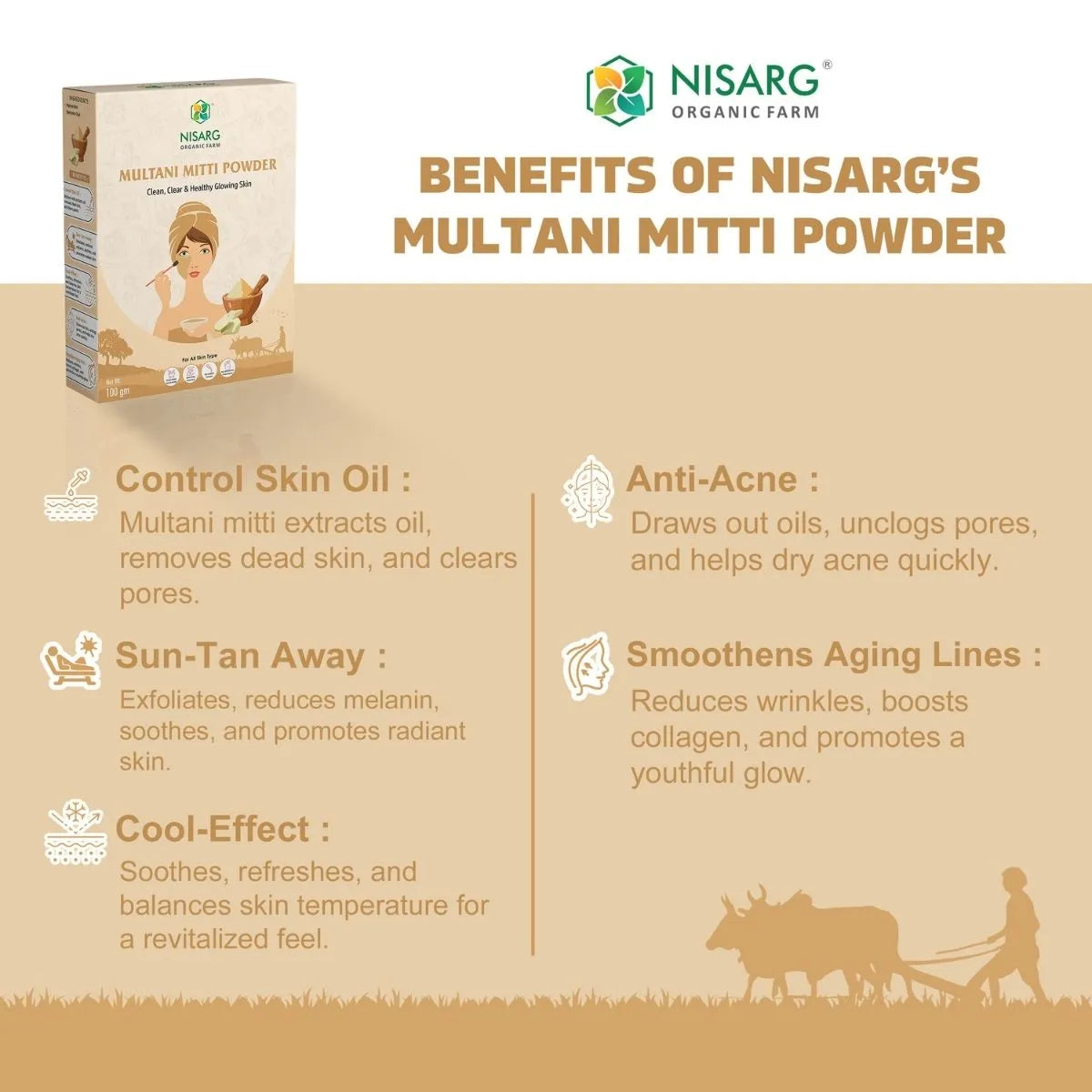 Multani Mitti Powder | 100% Pure 100g | Nisarg Organic Farm