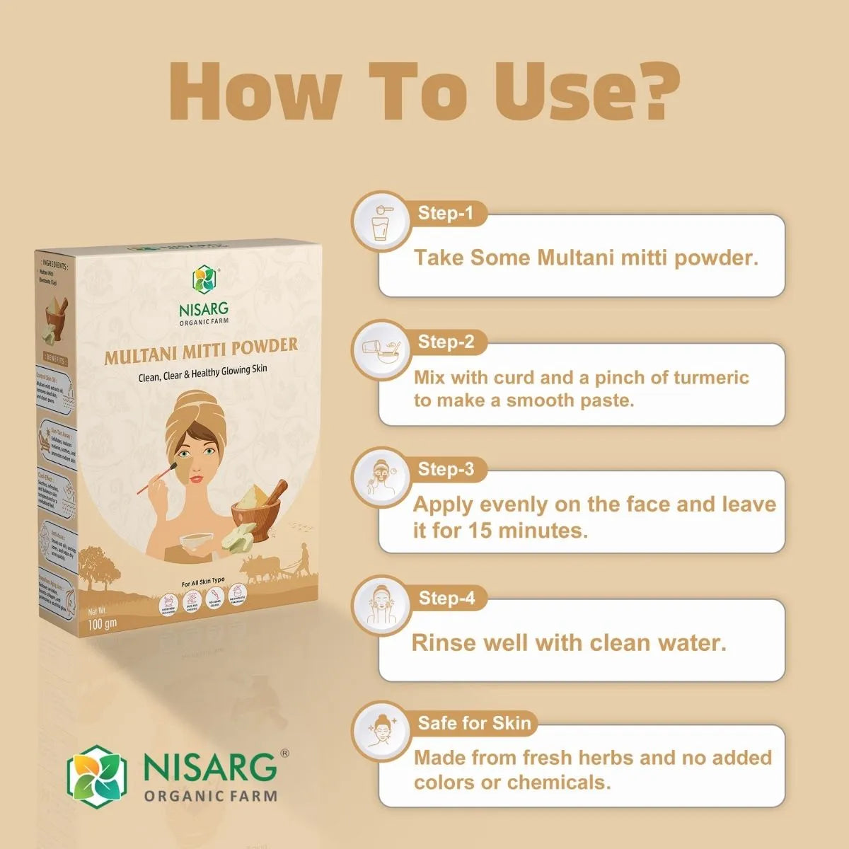 Multani Mitti Powder | 100% Pure 100g | Nisarg Organic Farm