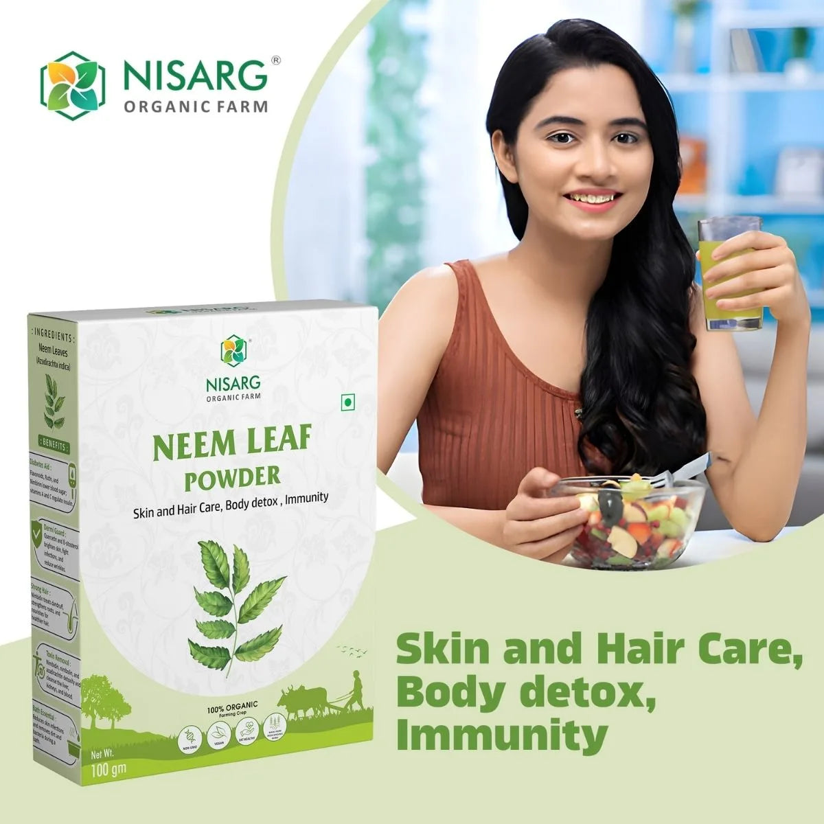Organic Neem Leaf Powder | Neem Powder For Skin 100g | Nisarg Organic Farm