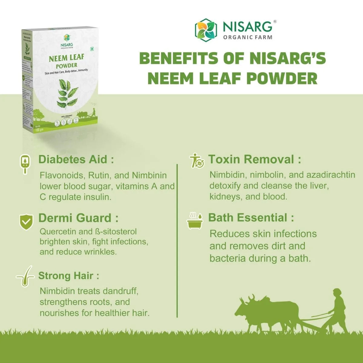 Organic Neem Leaf Powder | Neem Powder For Skin 100g | Nisarg Organic Farm