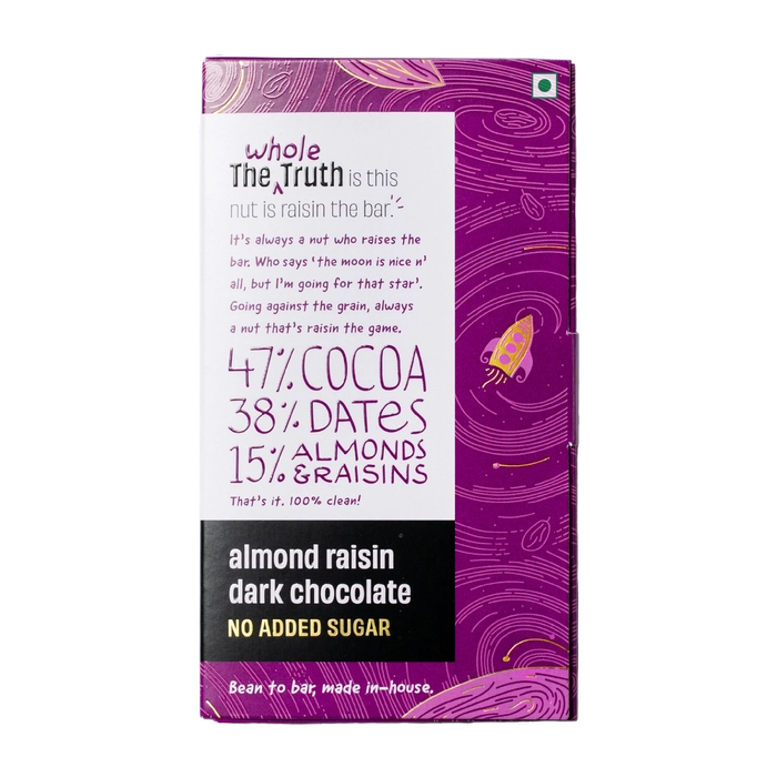 Almond Raisin Dark Chocolate Sweetened with Dates - Pack of 1 | The Whole Truth