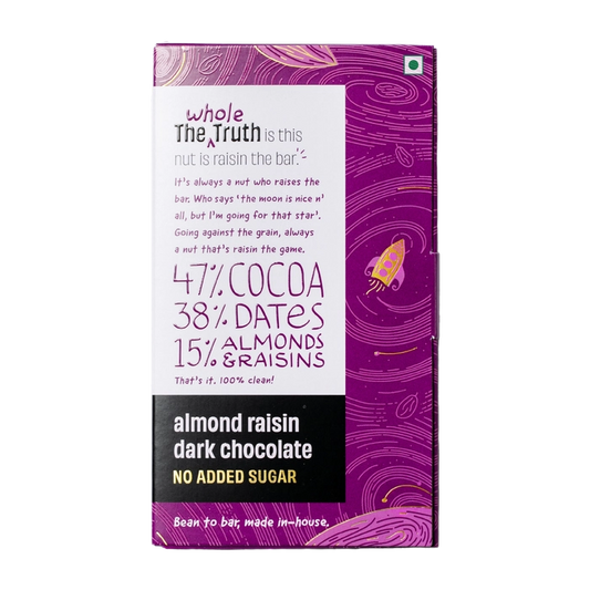 Almond Raisin Dark Chocolate Sweetened with Dates - Pack of 1 | The Whole Truth