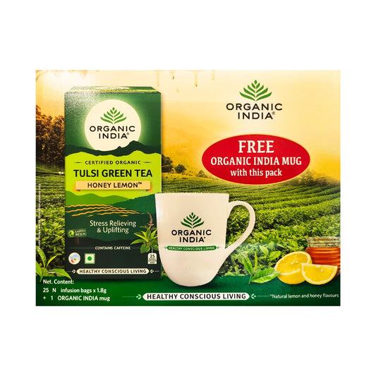 Tulsi Green Tea - Honey Lemon | Free organic India Mug with this Pack