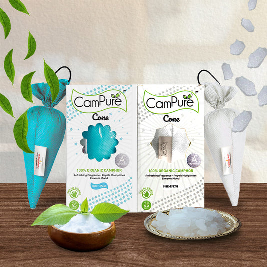 Mangalam CamPure Camphor Cone (Original & Bhimseni) Pack Of 2 - Room, Car and Air Freshener & Mosquito Repellent