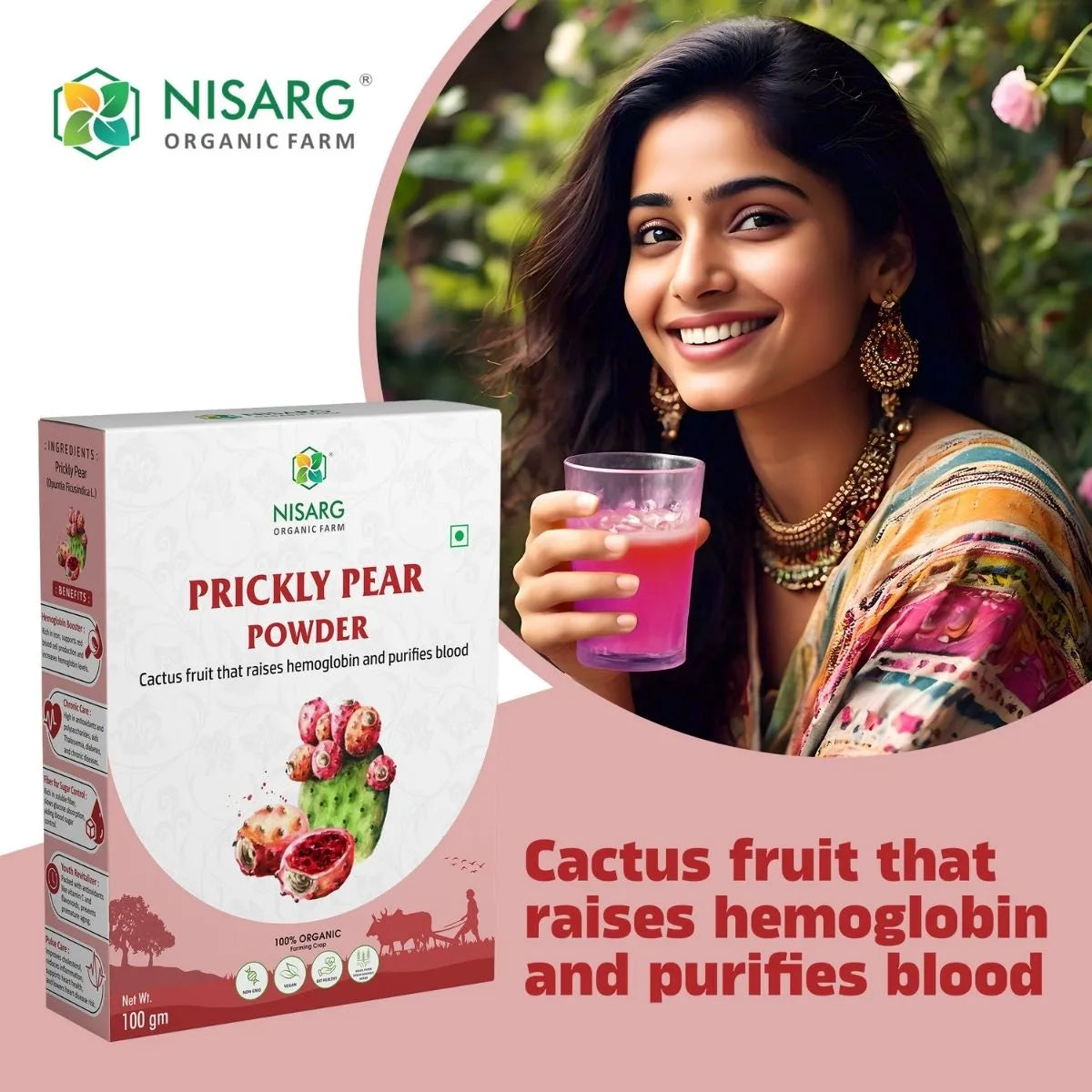 Organic Prickly Pear Powder | Findla Fruit Powder 100g | Nisarg Organic Farm