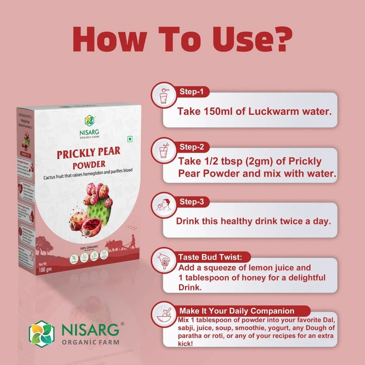 Organic Prickly Pear Powder | Findla Fruit Powder 100g | Nisarg Organic Farm