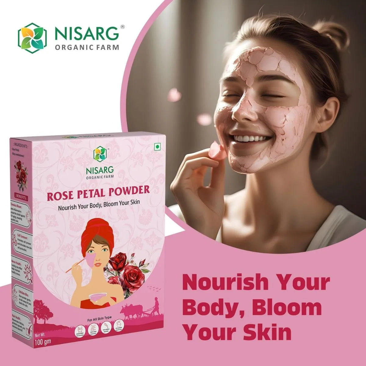 Red Rose Petals Powder 100g | Nisarg Organic Farm