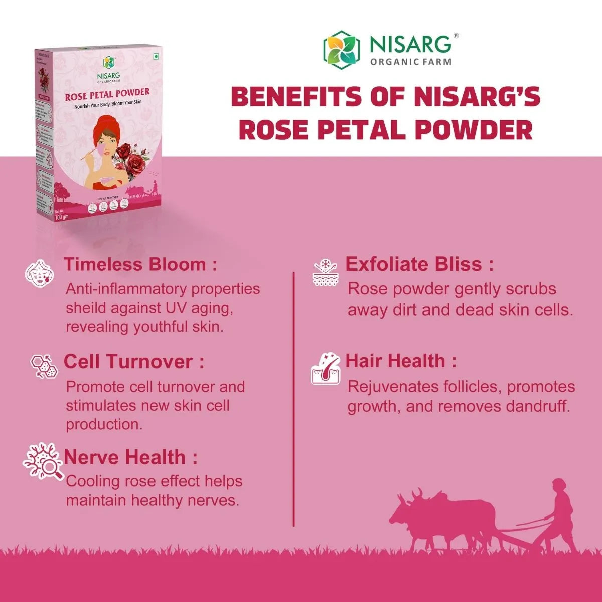 Red Rose Petals Powder 100g | Nisarg Organic Farm