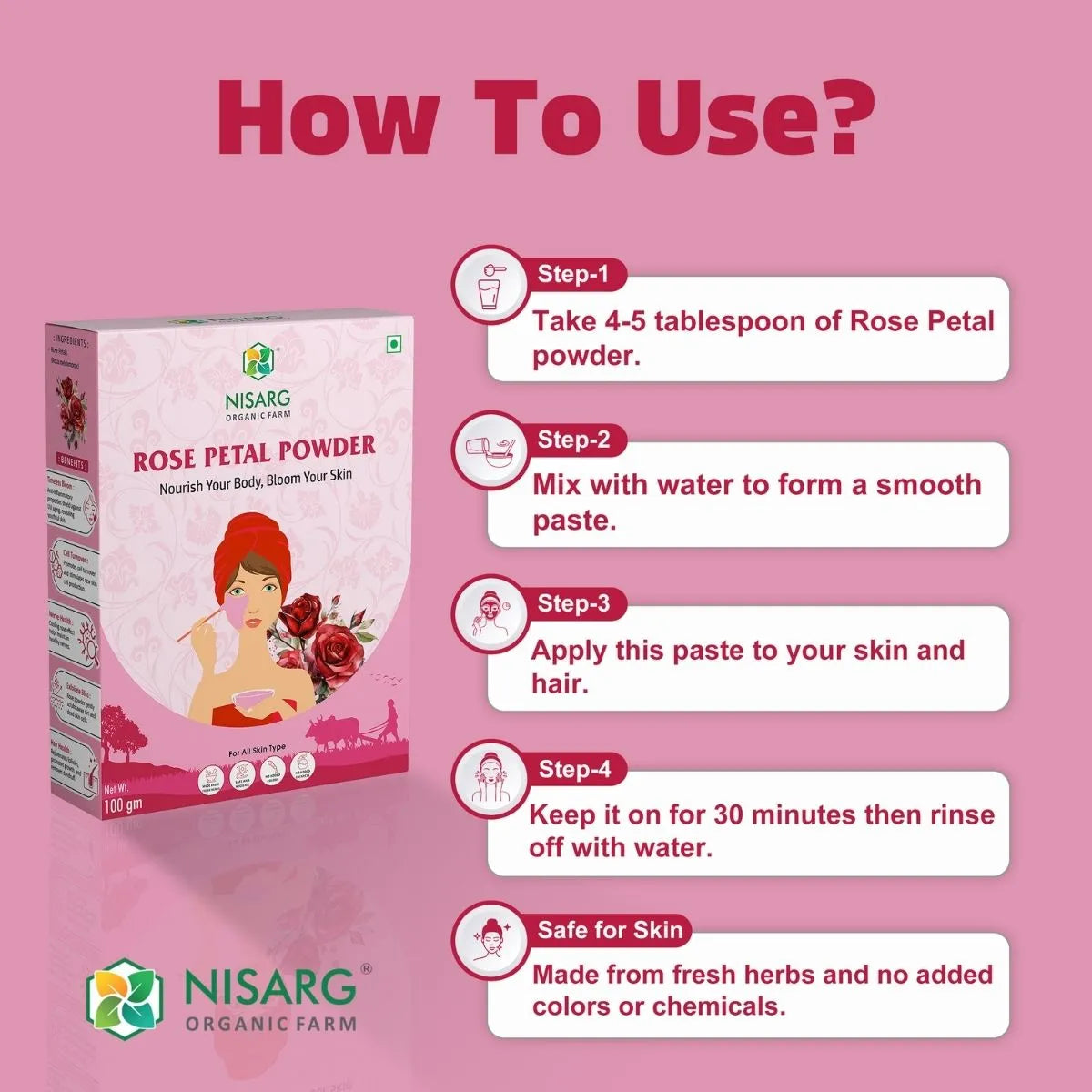 Red Rose Petals Powder 100g | Nisarg Organic Farm
