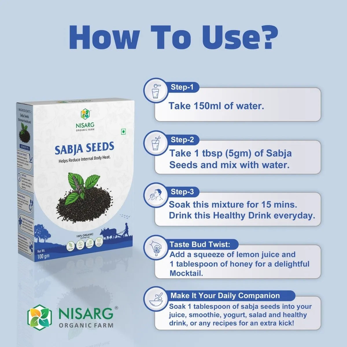 Organic Sabja seeds/Basil seeds 100g | Nisarg Organic Farm