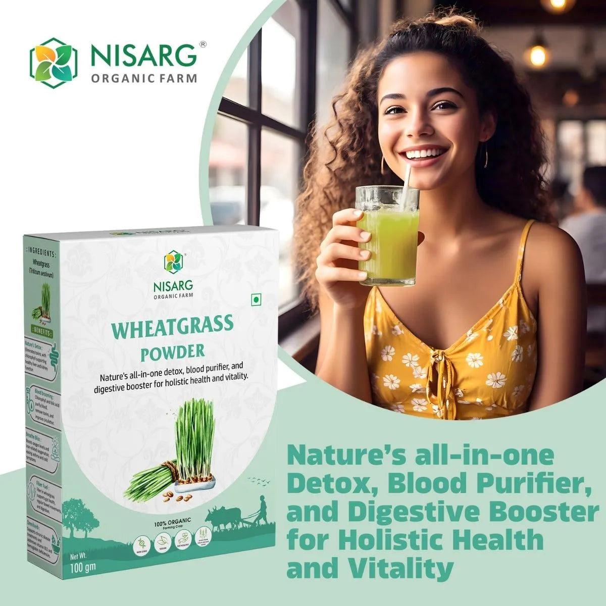Organic Wheat Grass Powder 100g | Nisarg Organic Farm