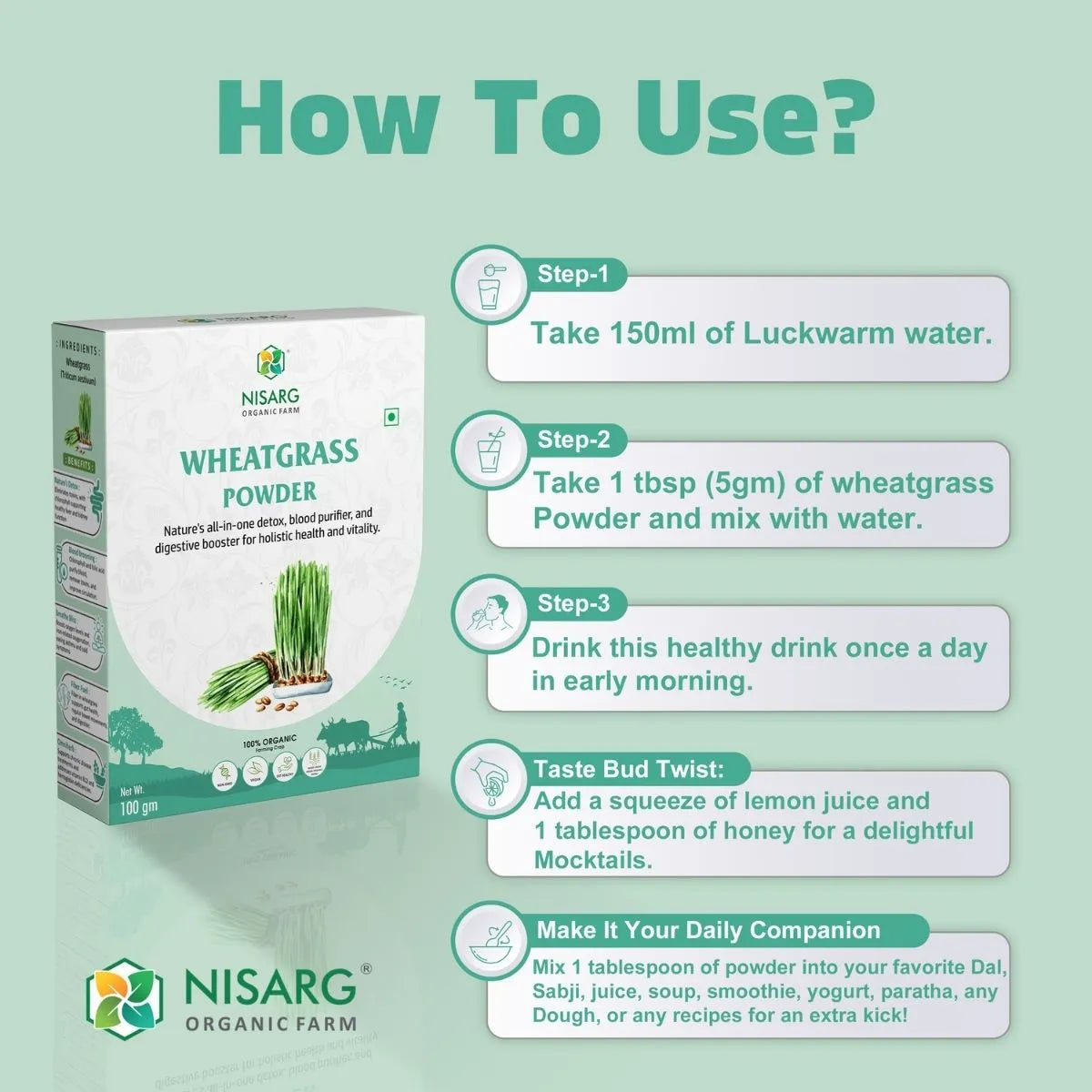 Organic Wheat Grass Powder 100g | Nisarg Organic Farm